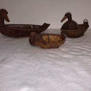Set of Three Duck Baskets Small, Medium and Large Natural Brown Hue Handmade
